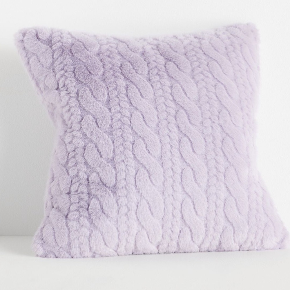 Cozy Faux Fur Lavender Cable-Knit Sweater Pillow 18”x18”